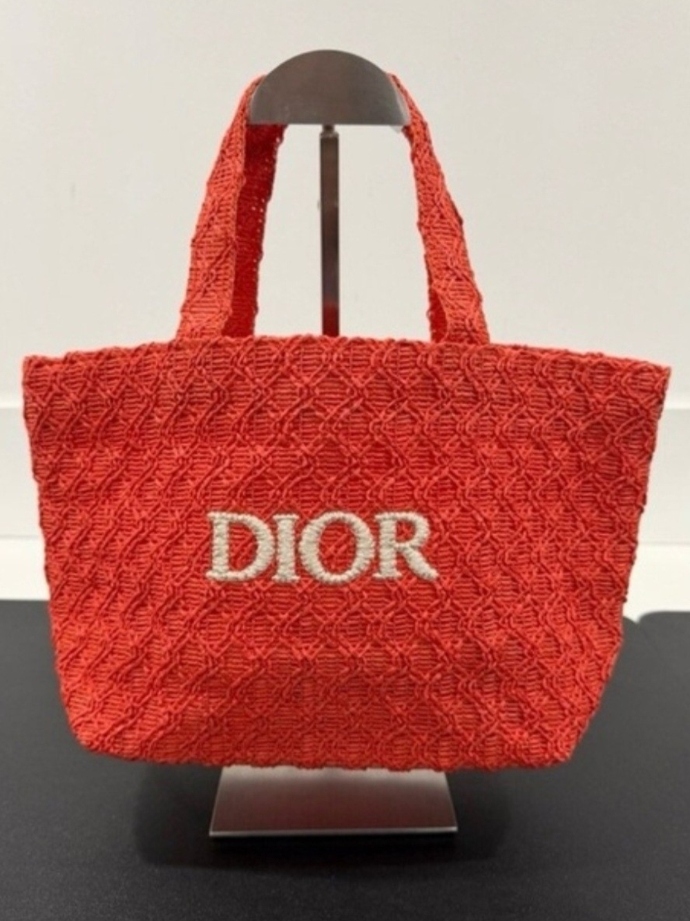 Dior Beauty Raffia Woven Tote Bag Coral Red